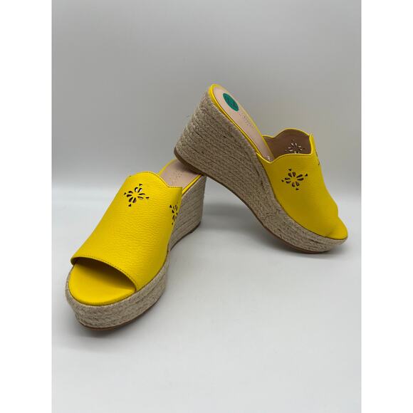 Kate Spade Tenley Espadrille Wedge Mule Sandal Yellow Leather S8311001 Size 7.5. - Picture 12 of 12